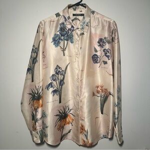 Ralph Lauren Floral Garden Art To wear Lagenlook Satin Button Down Blouse XL